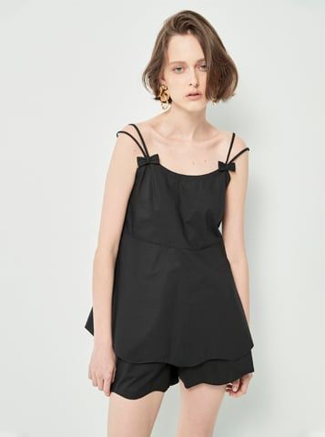 Áo Hai Dây Dáng Babydoll Màu Đen