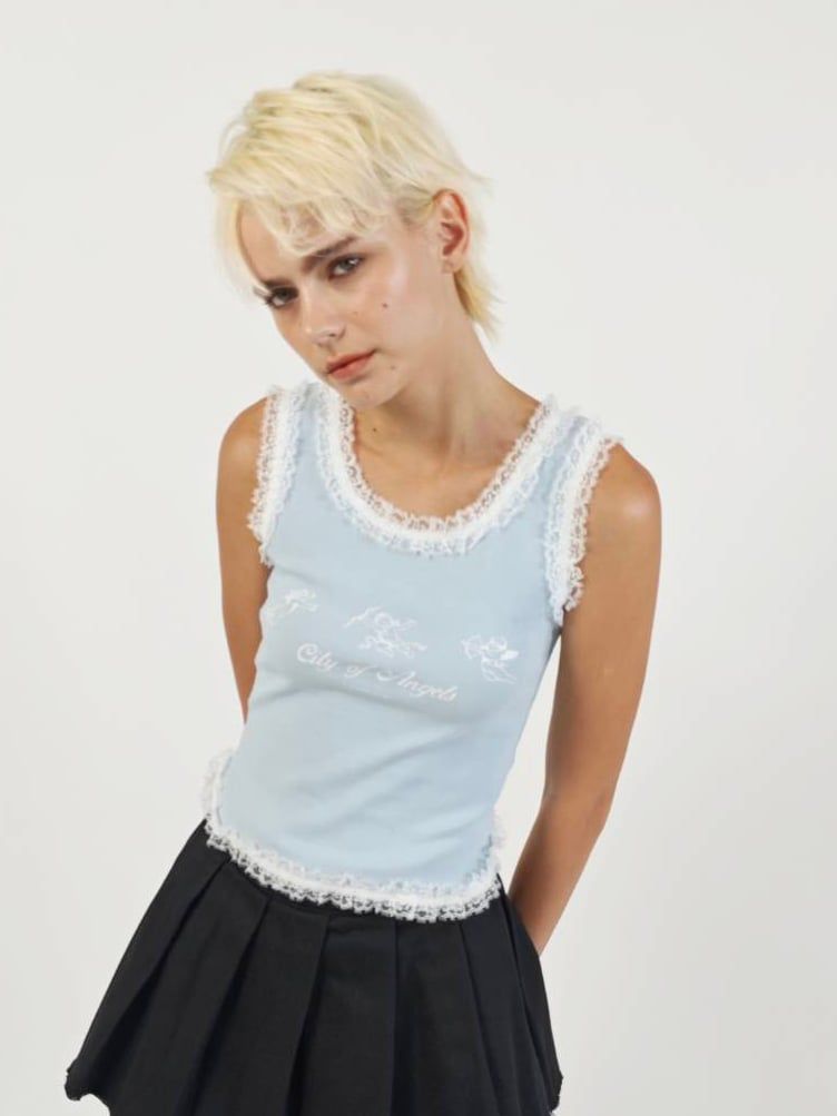 Áo Tank Top Xanh Viền Ren City Of Angels