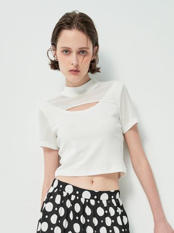 Áo croptop khoét ngực vải lưới màu trắng