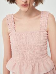 Áo 2 dây màu hồng may nhún