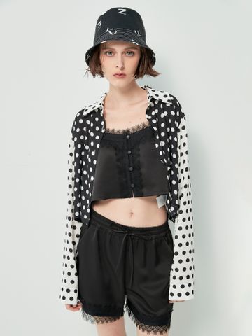 Áo sơ mi chấm bi màu trắng đen