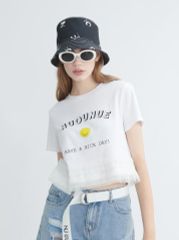 Áo Thun Croptop In Hình Smiley Phối Tua Tua